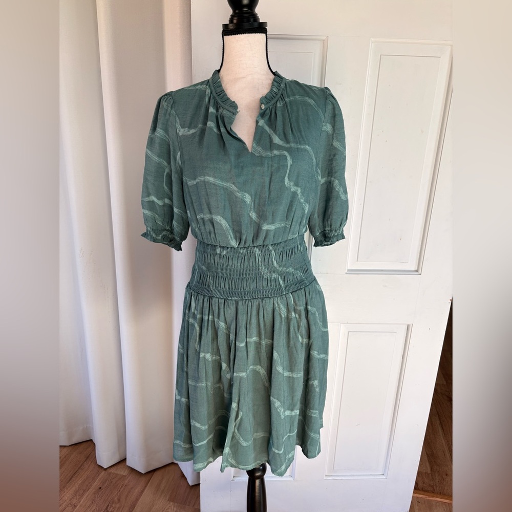 Nine West Seafoam Green Smocked-Waist Babydoll Dress
